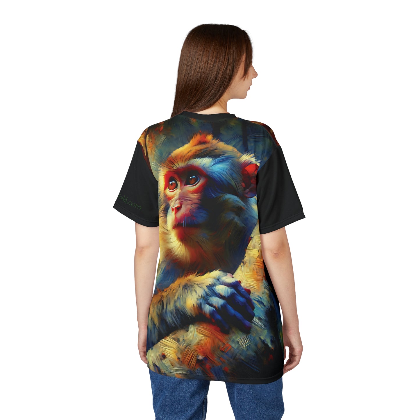 Monkey Vibrant Art Tee | Rhesus Macaque Colorful Unisex Cut & Sew T-Shirt, Wildlife Apparel, Unique Graphic Tee