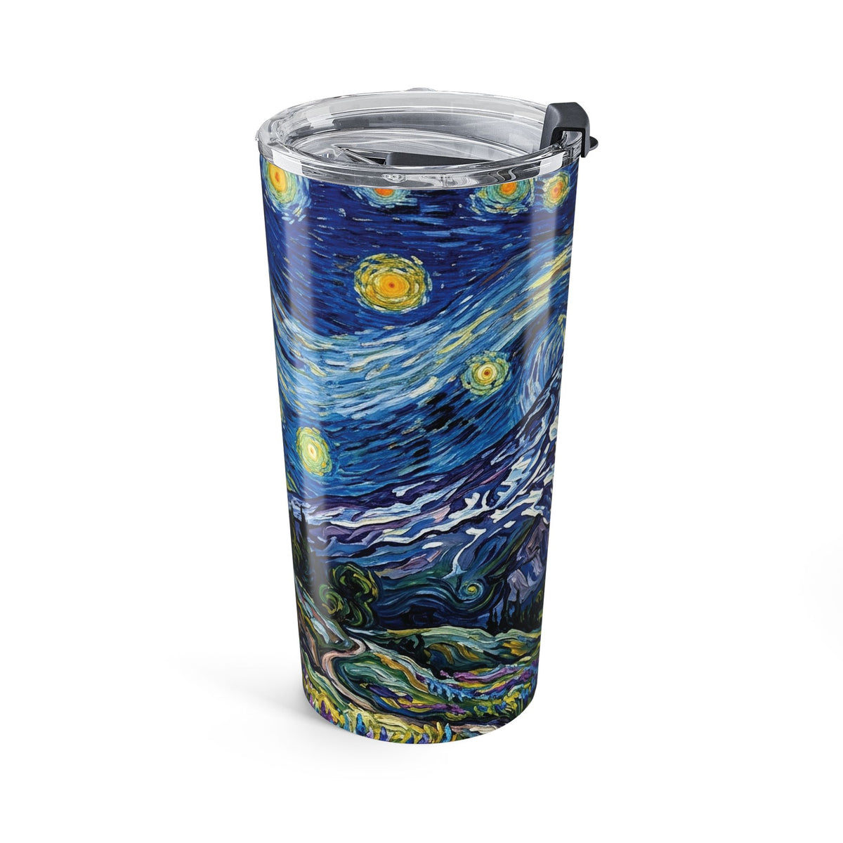 20oz Starry Night Mt Rainier Tumbler — Insulated Travel Cup with Van Gogh Style Landscape