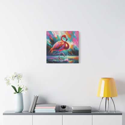 Canvas Wall Art - Flamingo Colorful Expressionist Style Print