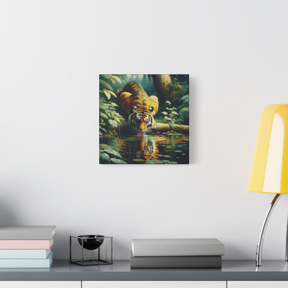 Tiger at Pond Impressionist Canvas Art Print