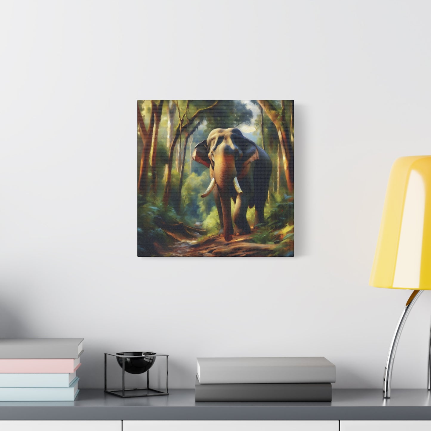 Asiatic Elephant Bull on Forest Trail - Post-Impressionist Style Canvas Wall Art