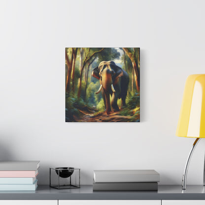 Asiatic Elephant Bull on Forest Trail - Post-Impressionist Style Canvas Wall Art