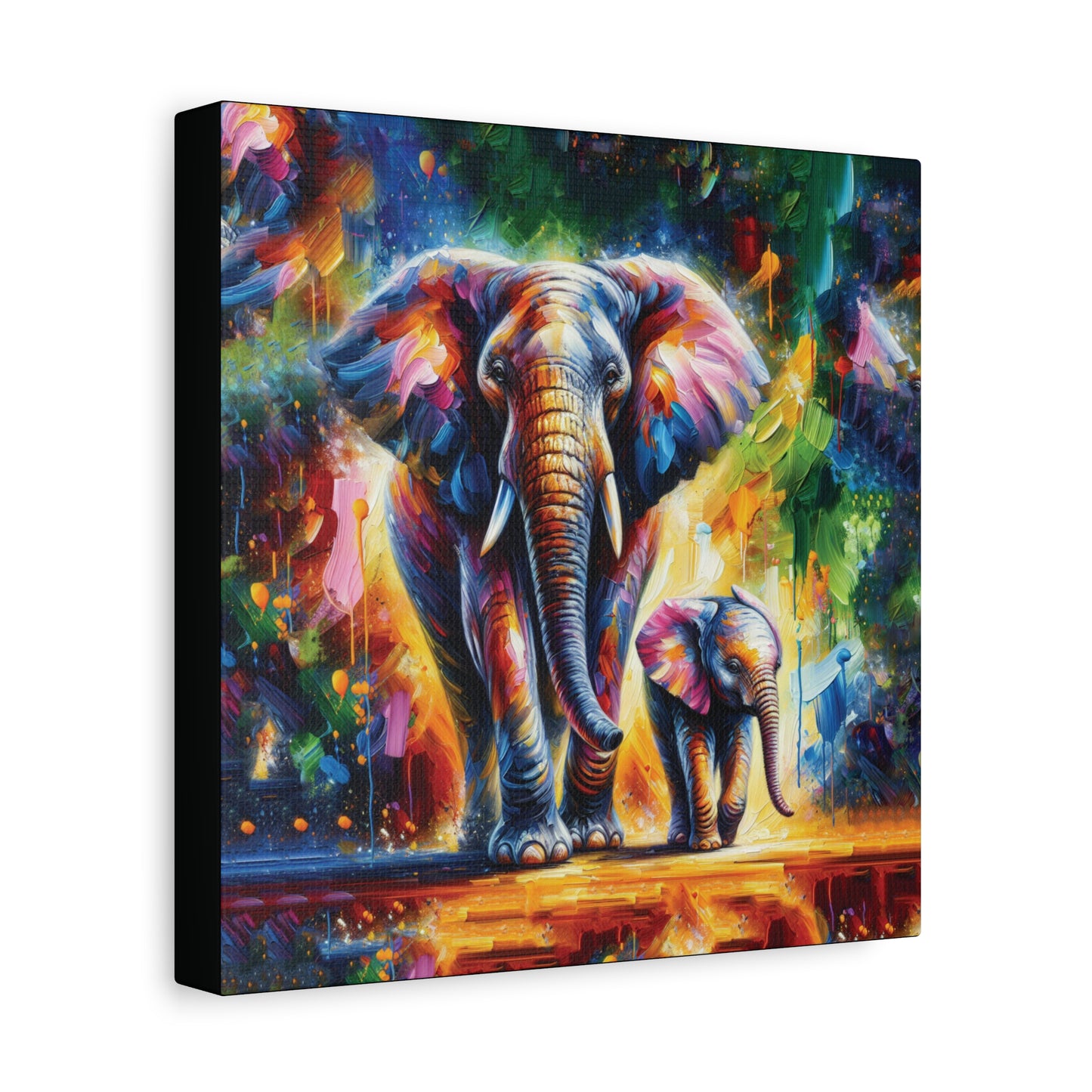 Colorful painting of two elephants on a colorful background