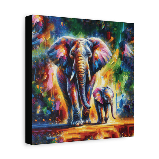 Colorful painting of two elephants on a colorful background