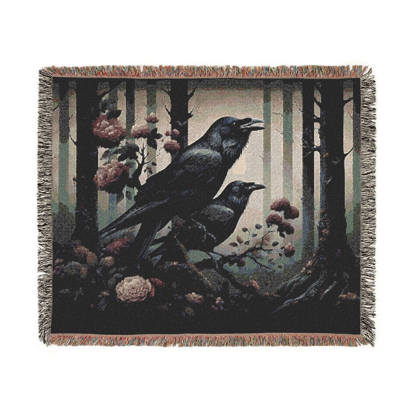 Mystical Raven Woven Blanket, Cozy Throw Blanket for Home Decor, Gift for Bird Lovers, Perfect for Fall and Halloween