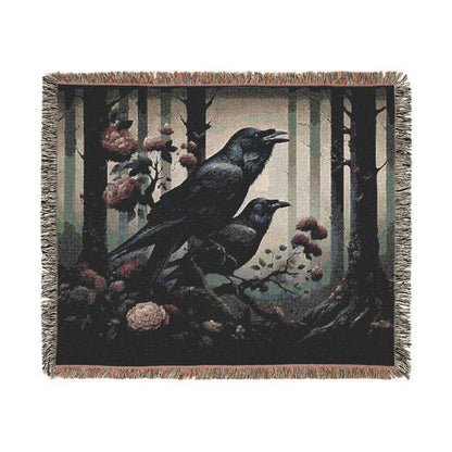Mystical Raven Woven Blanket, Cozy Throw Blanket for Home Decor, Gift for Bird Lovers, Perfect for Fall and Halloween