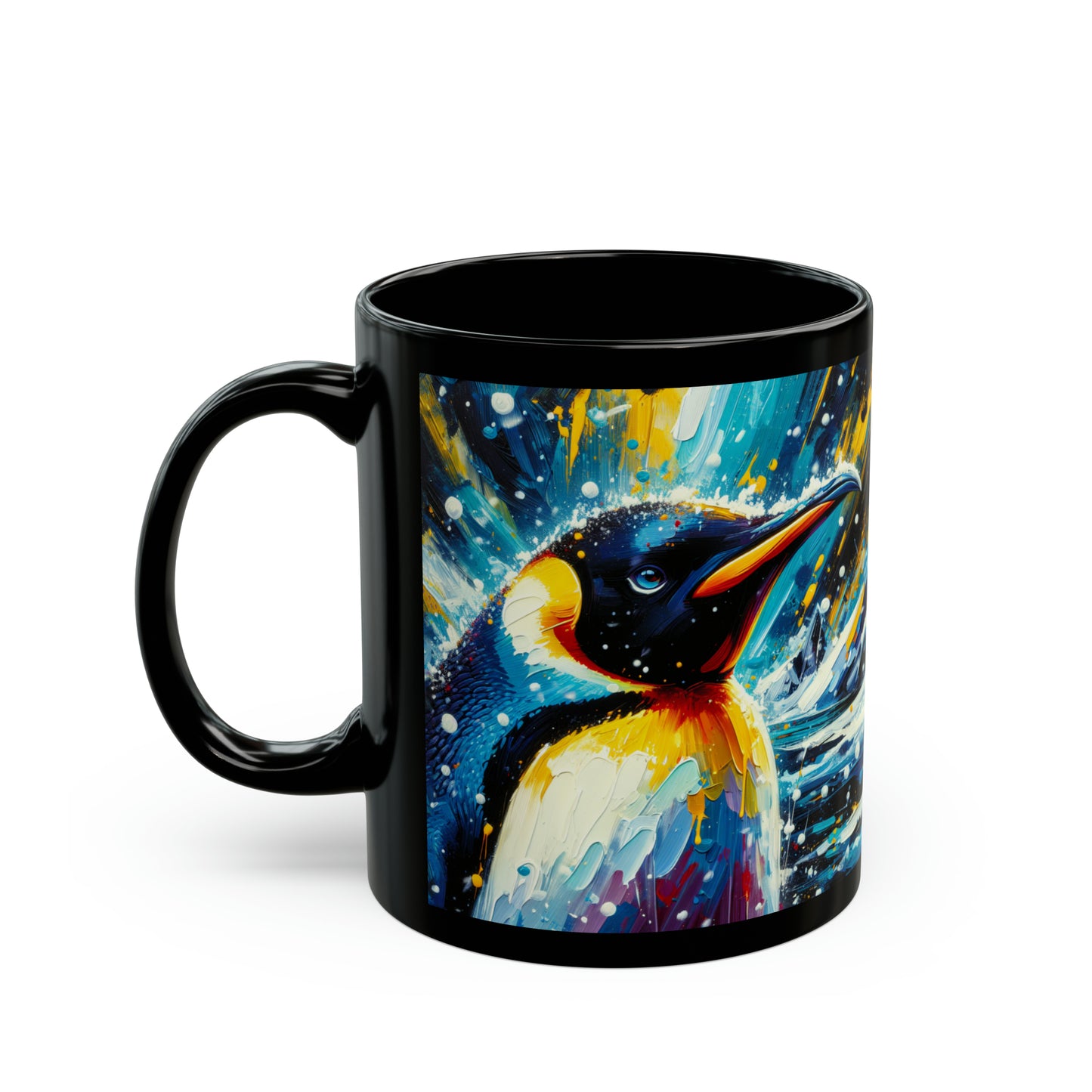 Emperor Penguin in Snowfall - Black Mugs (11oz, 15oz)