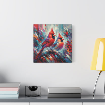 Early Winter Cardinal Pair Expressionist Canvas Wall Art