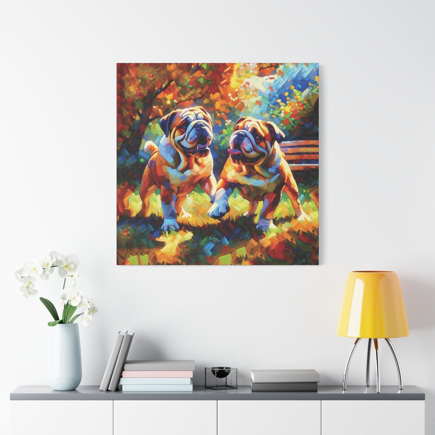 Playful Bulldogs Expressionist Canvas Art Print