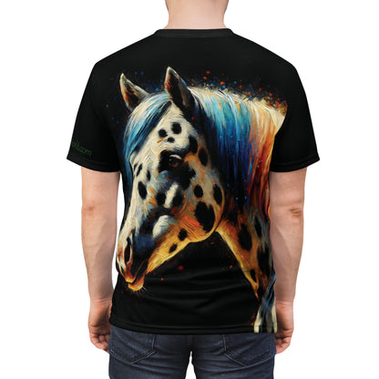 Appaloosa Horse Portrait Vibrant Art Tee | Colorful Unisex Cut & Sew T-Shirt, Wildlife Apparel, Unique Graphic Tee, Birthday Gift