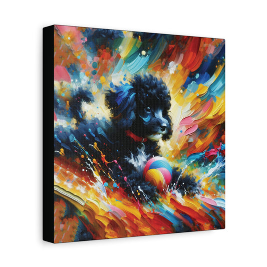 Canvas Wall Art - Black and White Poodle - Modern Impressionist Art Style