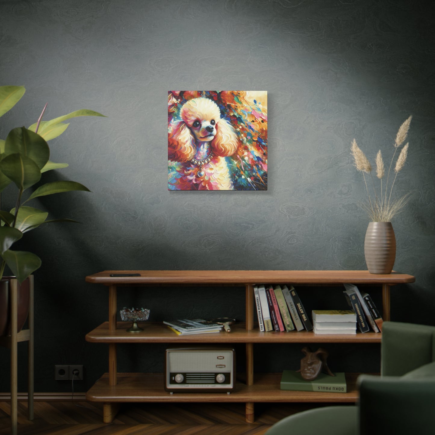 Cream Poodle with Pearls Expressionist Canvas Art Print