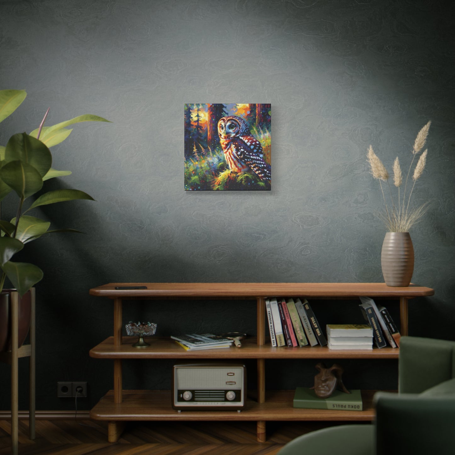 Barred Owl at Sunset Impressionist Canvas Art Print