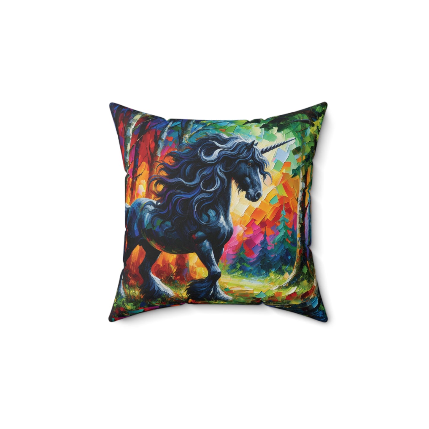 Elegant Black Stallion Unicorn - Square Pillow