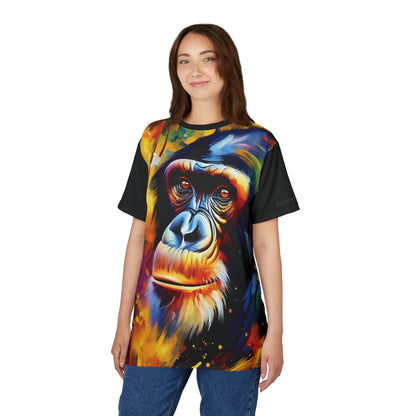 Curious Bonobo Vibrant Art Tee | Colorful Unisex Cut & Sew T-Shirt, Wildlife Apparel, Unique Graphic Tee, Birthday Gift