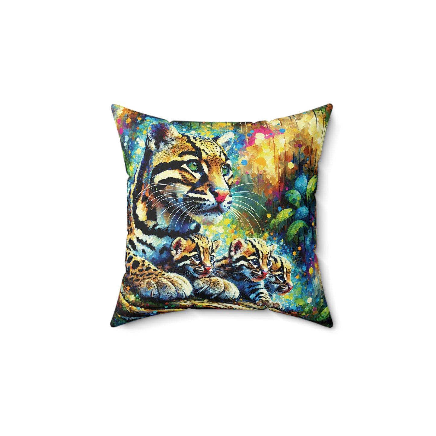 Clouded Leopard with Cubs - Square Pillow