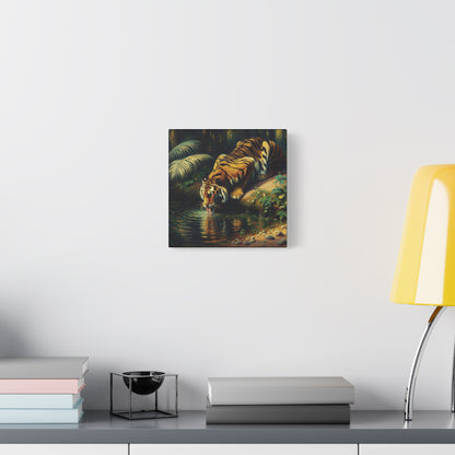 Tiger Drinking Impressionist Canvas Art Print