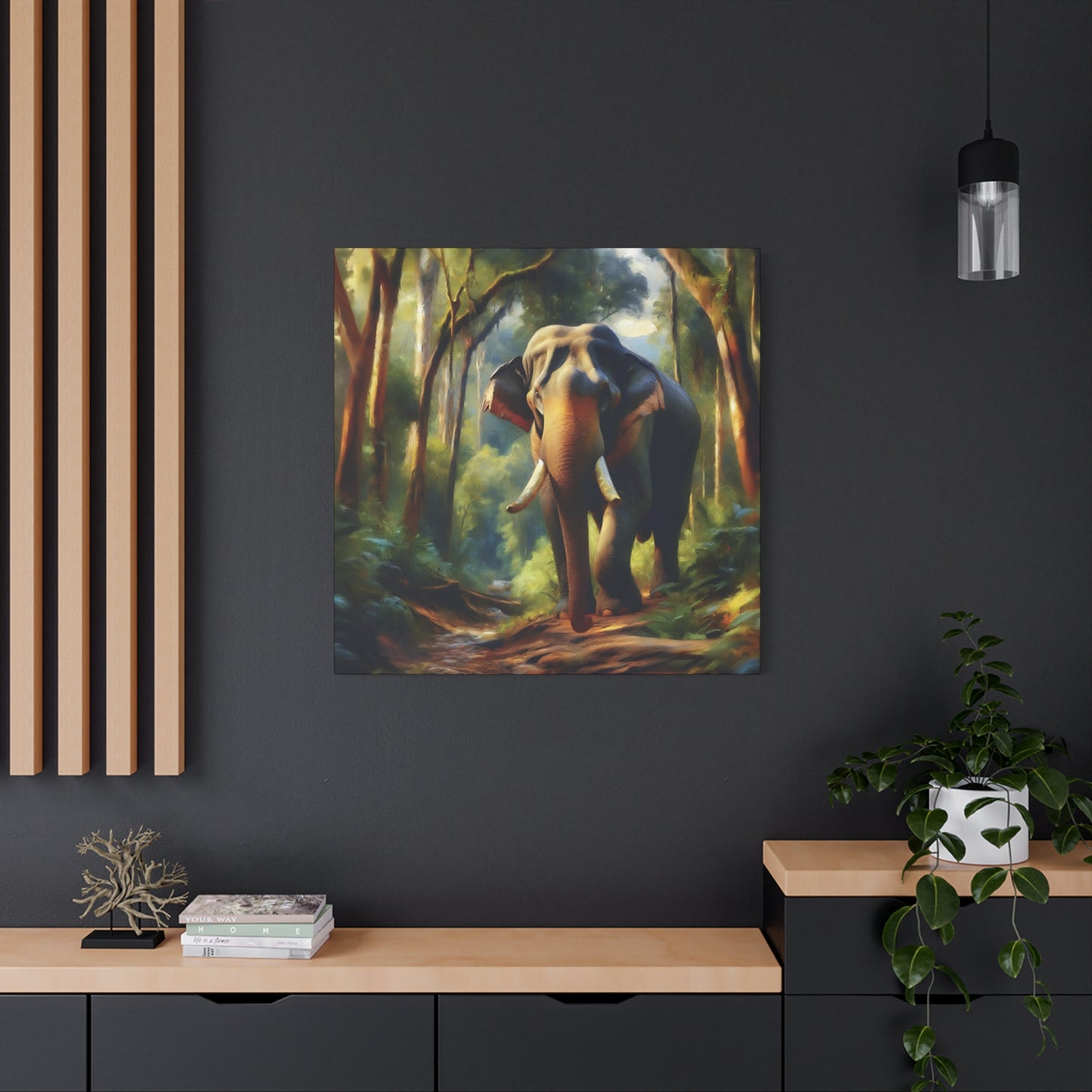 Asiatic Elephant Bull on Forest Trail - Post-Impressionist Style Canvas Wall Art