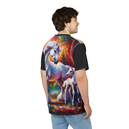 Unicorn Dad Meets Daughter Art Tee | Colorful Unisex Cut & Sew T-Shirt, Wildlife Apparel, Unique Graphic Tee
