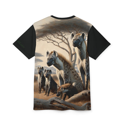 Hyena Family Art Tee | Unisex Cut & Sew T-Shirt, Wildlife Apparel, Unique Graphic Tee, Birthday Gift