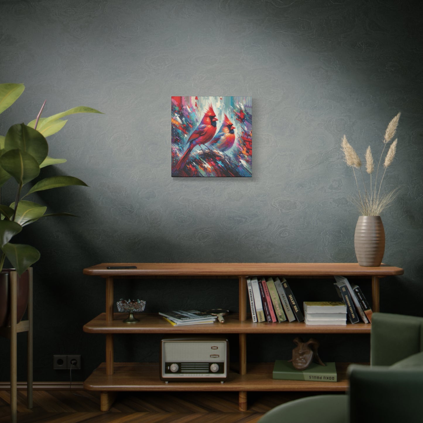 Early Winter Cardinal Pair Expressionist Canvas Wall Art