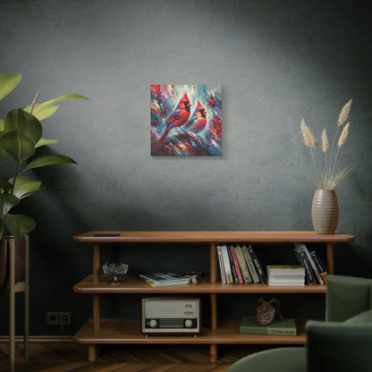 Early Winter Cardinal Pair Expressionist Canvas Wall Art