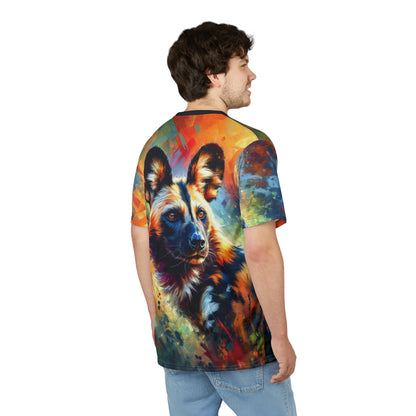 African Wild Dog Portrait Vibrant Art Tee | Colorful Unisex Cut & Sew T-Shirt, Wildlife Apparel, Unique Graphic Tee, Birthday Gift