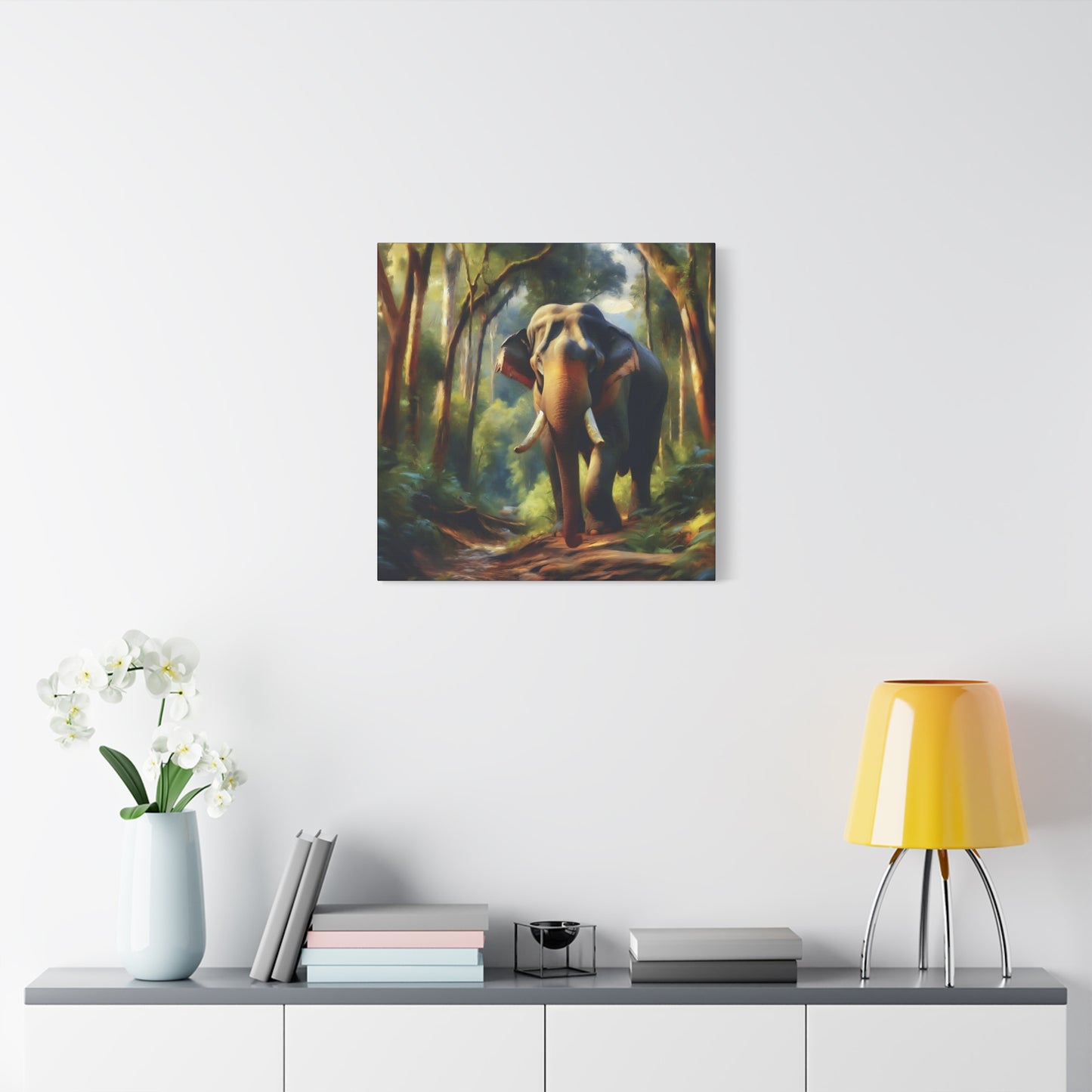 Asiatic Elephant Bull on Forest Trail - Post-Impressionist Style Canvas Wall Art