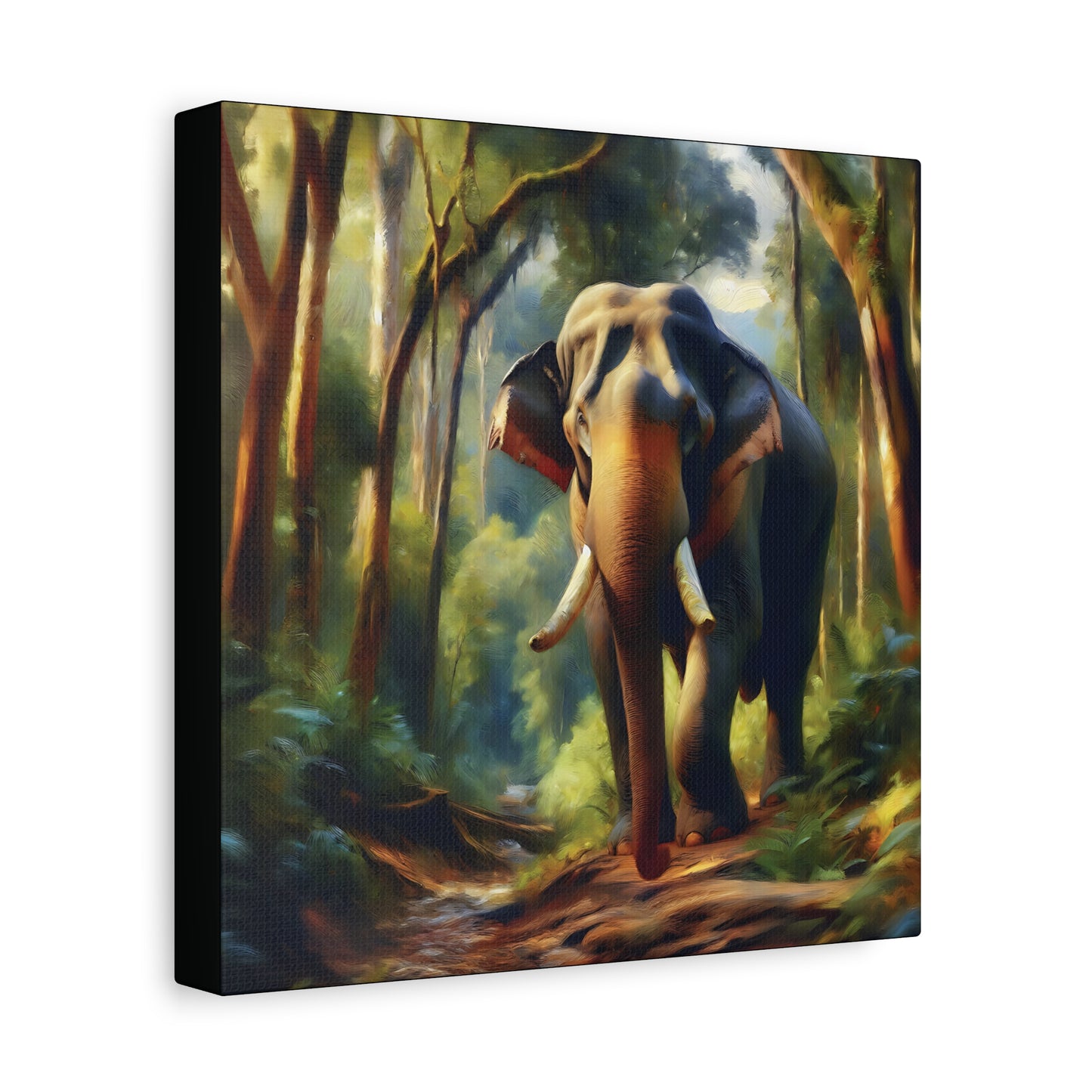 Asiatic Elephant Bull on Forest Trail - Post-Impressionist Style Canvas Wall Art