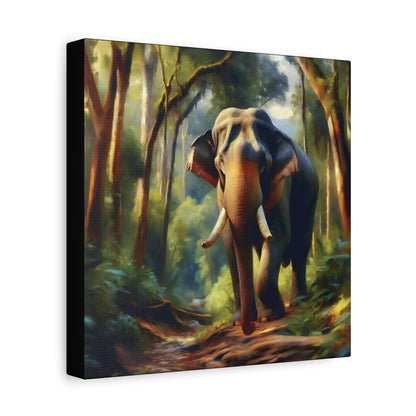 Asiatic Elephant Bull on Forest Trail - Post-Impressionist Style Canvas Wall Art