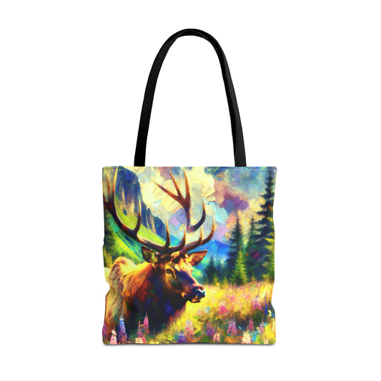 Bull Elk in Mountain Meadow - Tote Bag