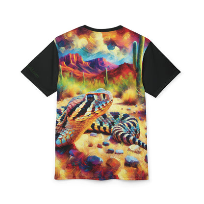 Desert Rattlesnake Vibrant Art Tee | Colorful Unisex Cut & Sew T-Shirt, Wildlife Apparel, Unique Graphic Tee, Birthday Gift