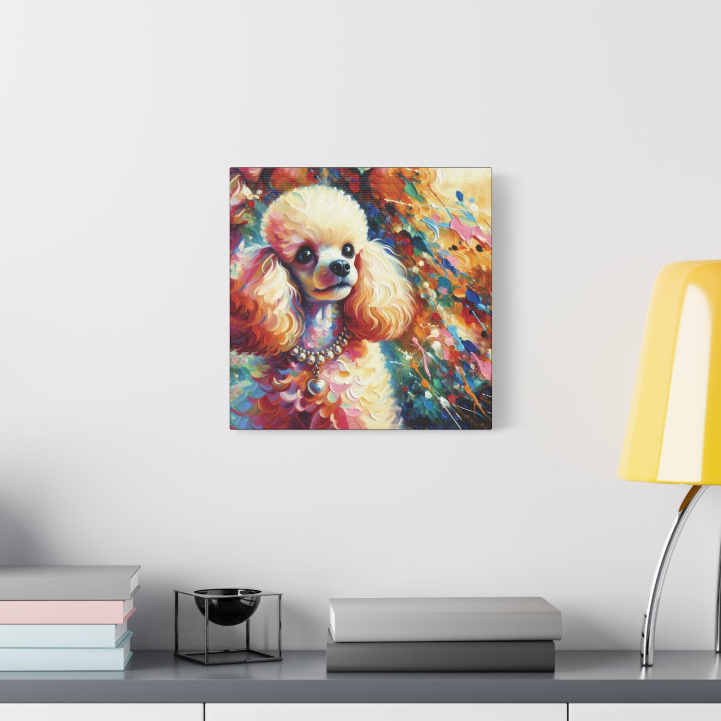 Cream Poodle with Pearls Expressionist Canvas Art Print