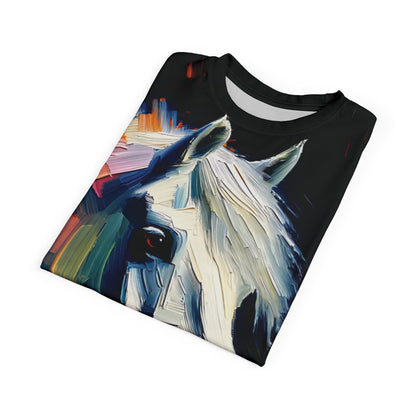 White Arabian Portrait Vibrant Art Tee | Colorful Unisex Cut & Sew T-Shirt, Wildlife Apparel, Unique Graphic Tee, Birthday Gift