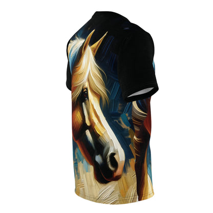 Palomino Horse Portrait Vibrant Art Tee | Colorful Unisex Cut & Sew T-Shirt, Wildlife Apparel, Unique Graphic Tee, Birthday Gift