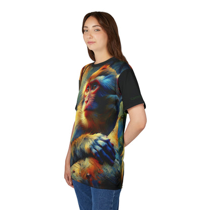 Monkey Vibrant Art Tee | Rhesus Macaque Colorful Unisex Cut & Sew T-Shirt, Wildlife Apparel, Unique Graphic Tee