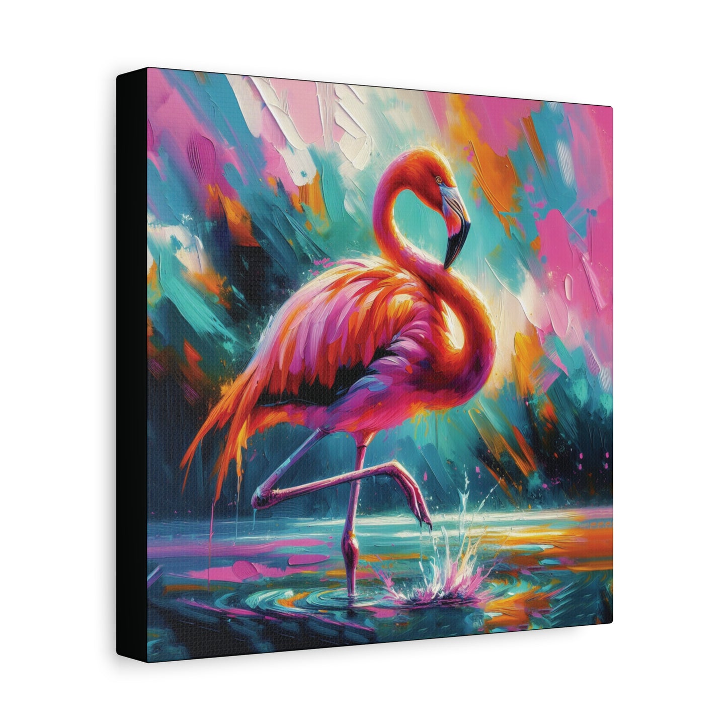 Canvas Wall Art - Flamingo Colorful Expressionist Style Print