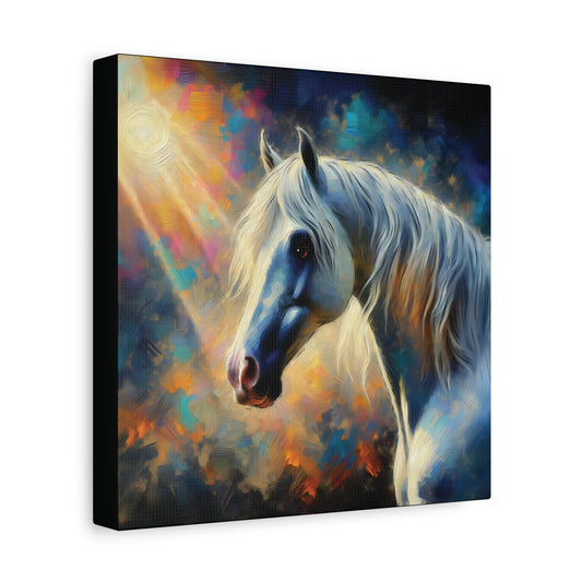 Canvas print of an Andalusian horse with a colorful abstract background