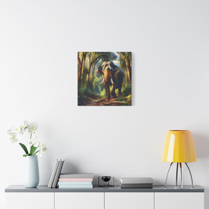 Asiatic Elephant Bull on Forest Trail - Post-Impressionist Style Canvas Wall Art
