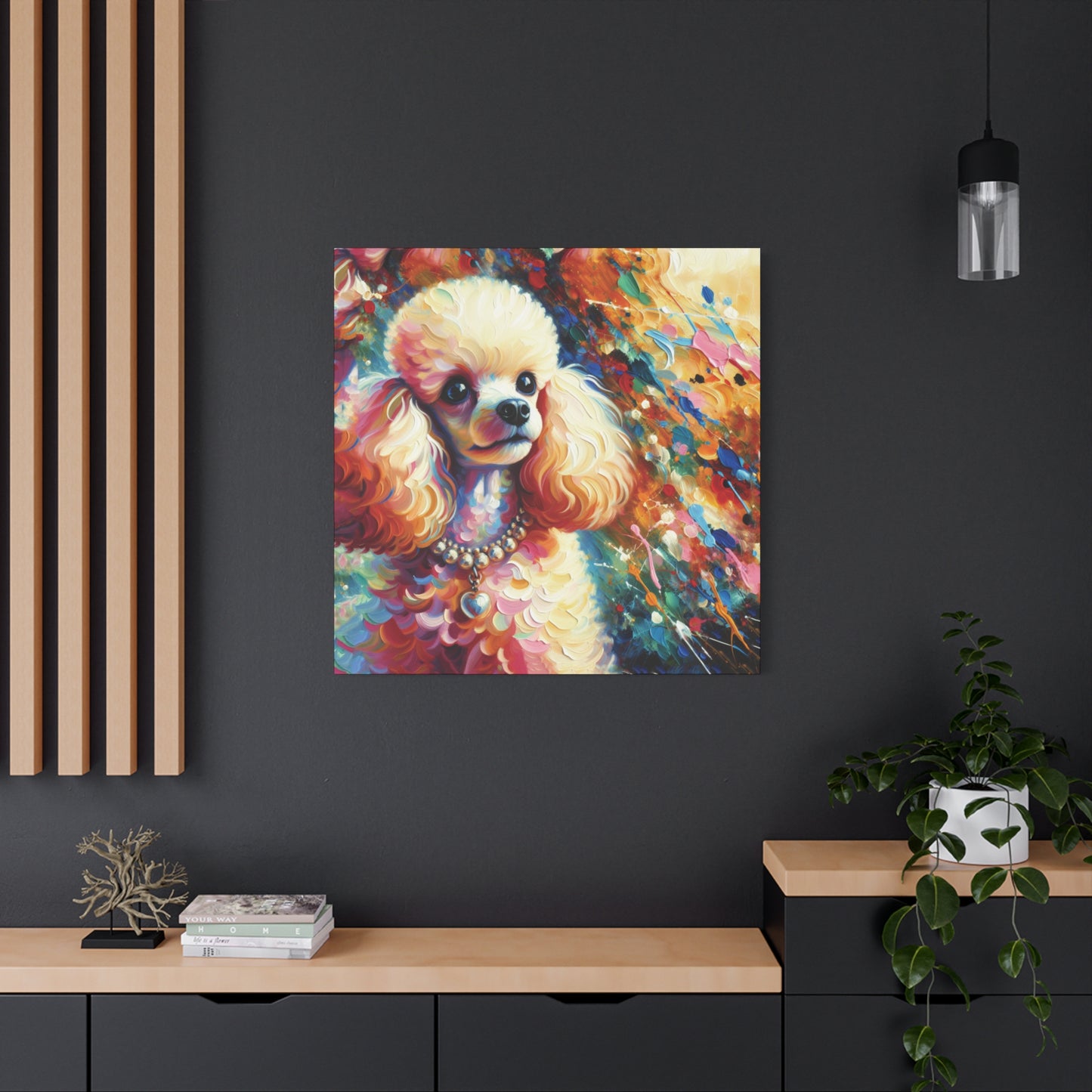 Cream Poodle with Pearls Expressionist Canvas Art Print