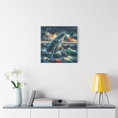 Humpback Breaching Expressionist Canvas Art Print