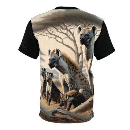 Hyena Family Art Tee | Unisex Cut & Sew T-Shirt, Wildlife Apparel, Unique Graphic Tee, Birthday Gift