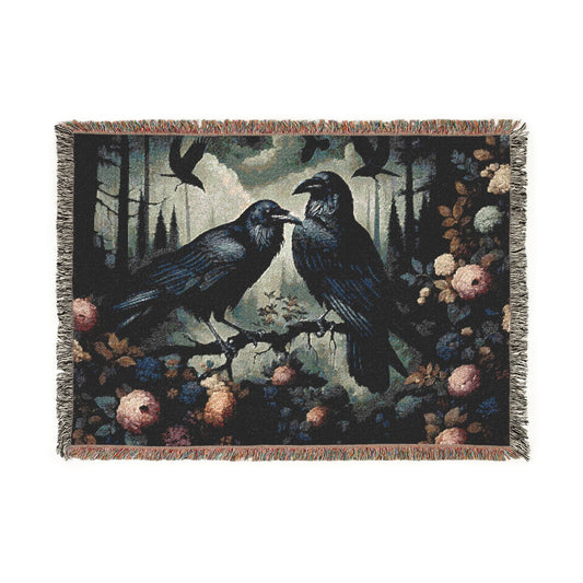 Ravens Woven Blanket - "An Unkindness of Ravens", Dark Academia / Cottagecore Vibe