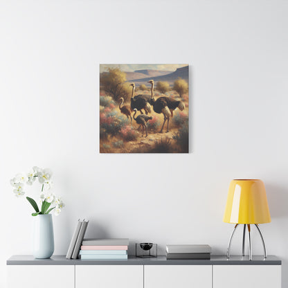 Ostrich Flock Impressionist Canvas Wall Art