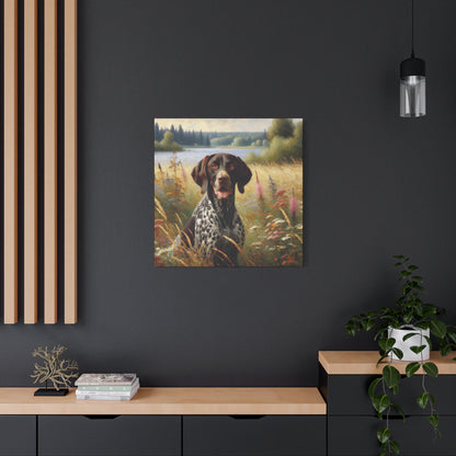 German Shorthaired Pointer by Lake, Canvas Wall Art in Impressionist Style
