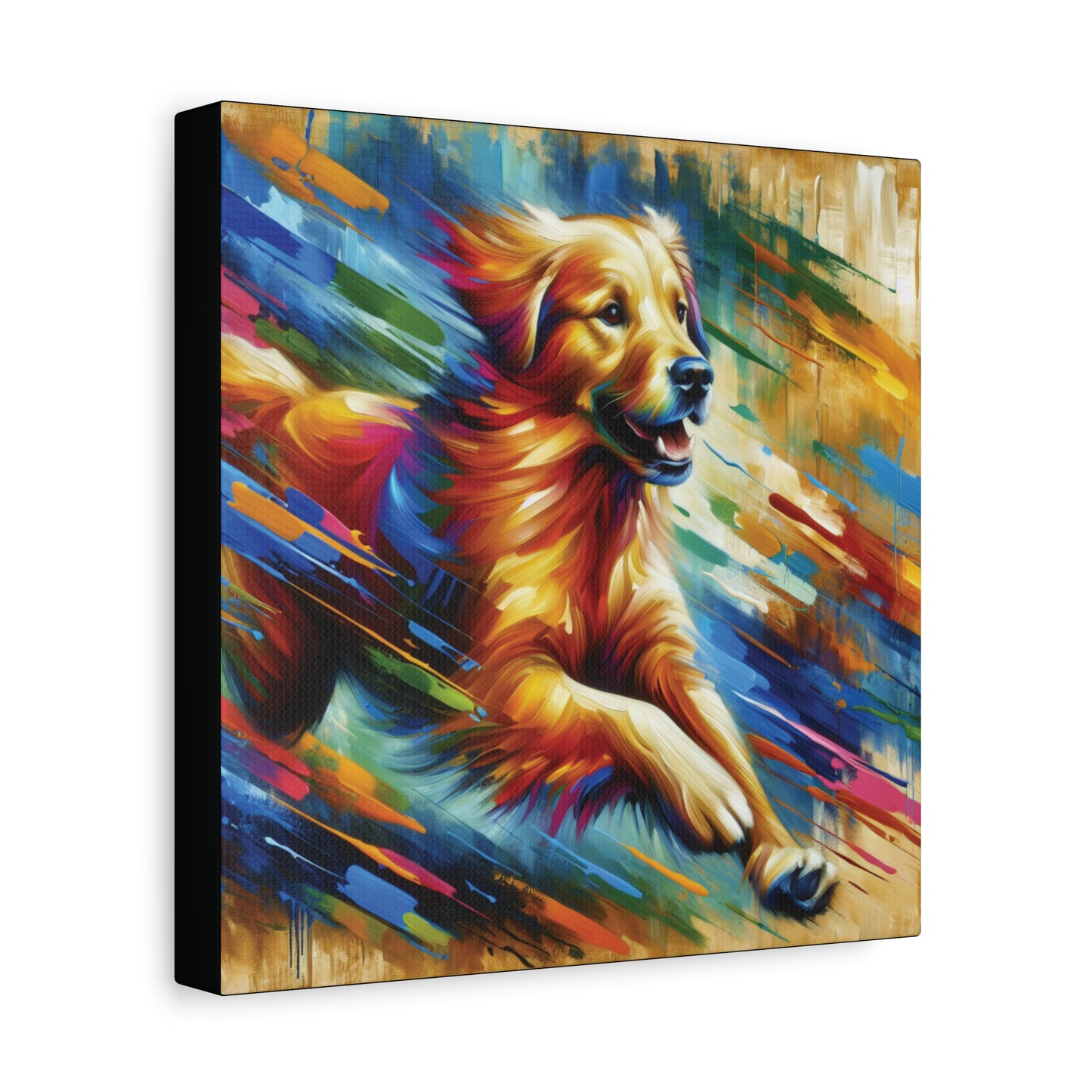 Colorful abstract painting of a golden retriever dog