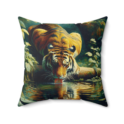 Tiger Pillow - Tiger at Pond on Faux Suede Pillow