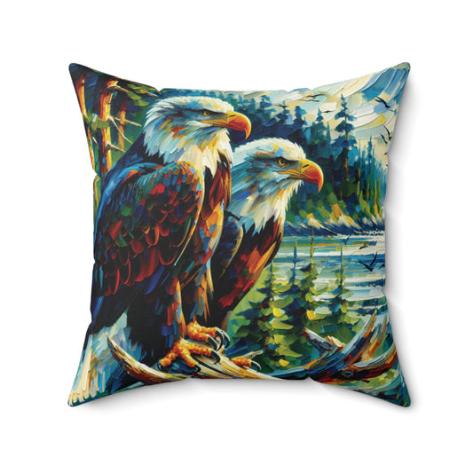 Eagle Pair Near Shore - Square Pillow