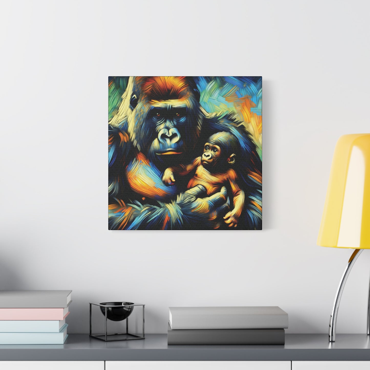 Gorilla Holding Baby Expressionist Canvas Art Print