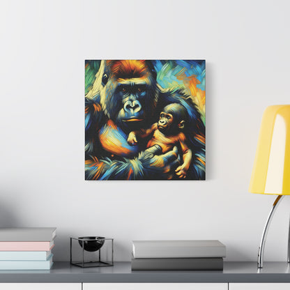 Gorilla Holding Baby Expressionist Canvas Art Print